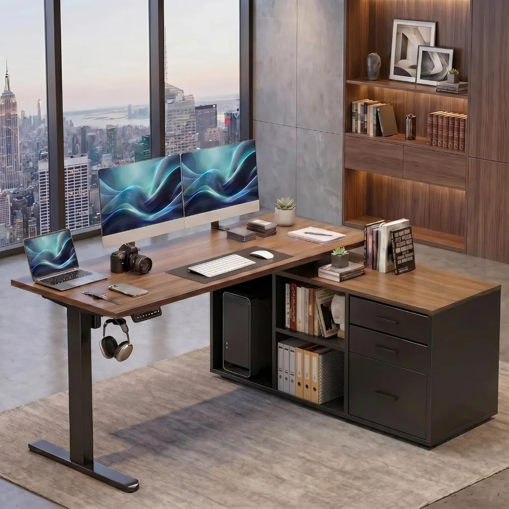 L Shaped Desk Setup - HUANUO 55-calowe biurko narożne w kształcie