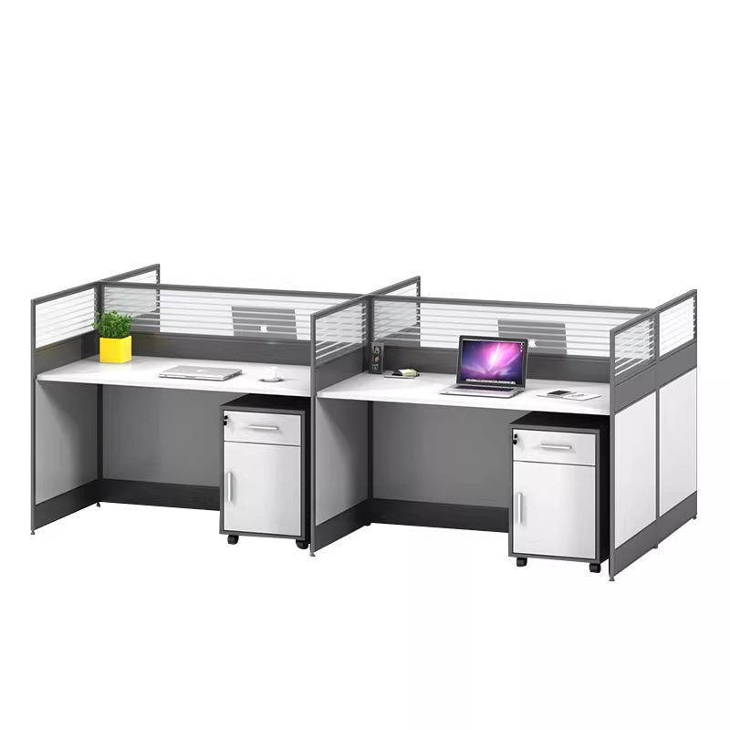 L Shaped Desk Setup - Białe biurko do biura dla 2,